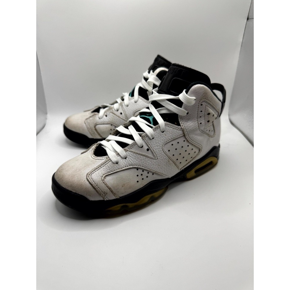Air‎ Jordan 6 Retro GS Hyper Jade 384665-122 Kids 5 Sneaker White Leather Shoes